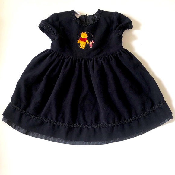 Disney Other - Vintage Disney Baby Winnie the Pooh & Piglet Embroidered Black dress 3T